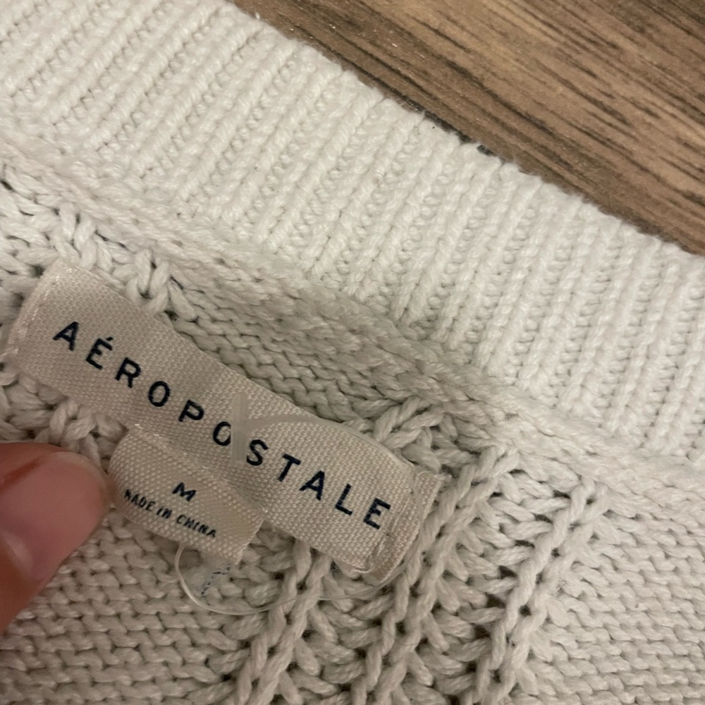 Aeropostale White Navy Striped Cropped Sweater Women's Medium Preppy Varsity Kni - Picture 4 of 5